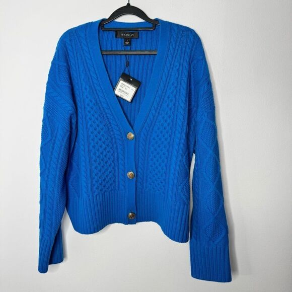 St. John wool & cashmere blend blue cardigan sweater size medium